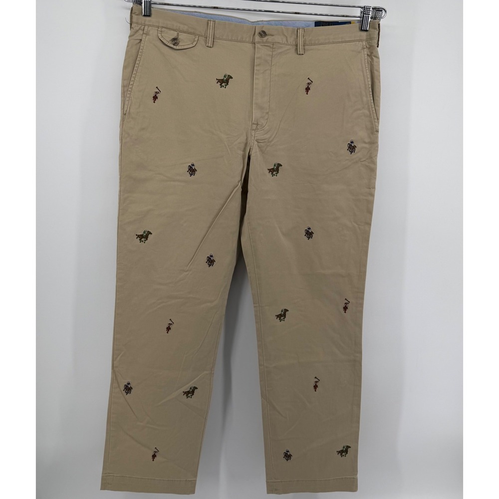 Polo Ralph Lauren Chinos Mens 40x32 Tan Embroidered Pony all over print Straight